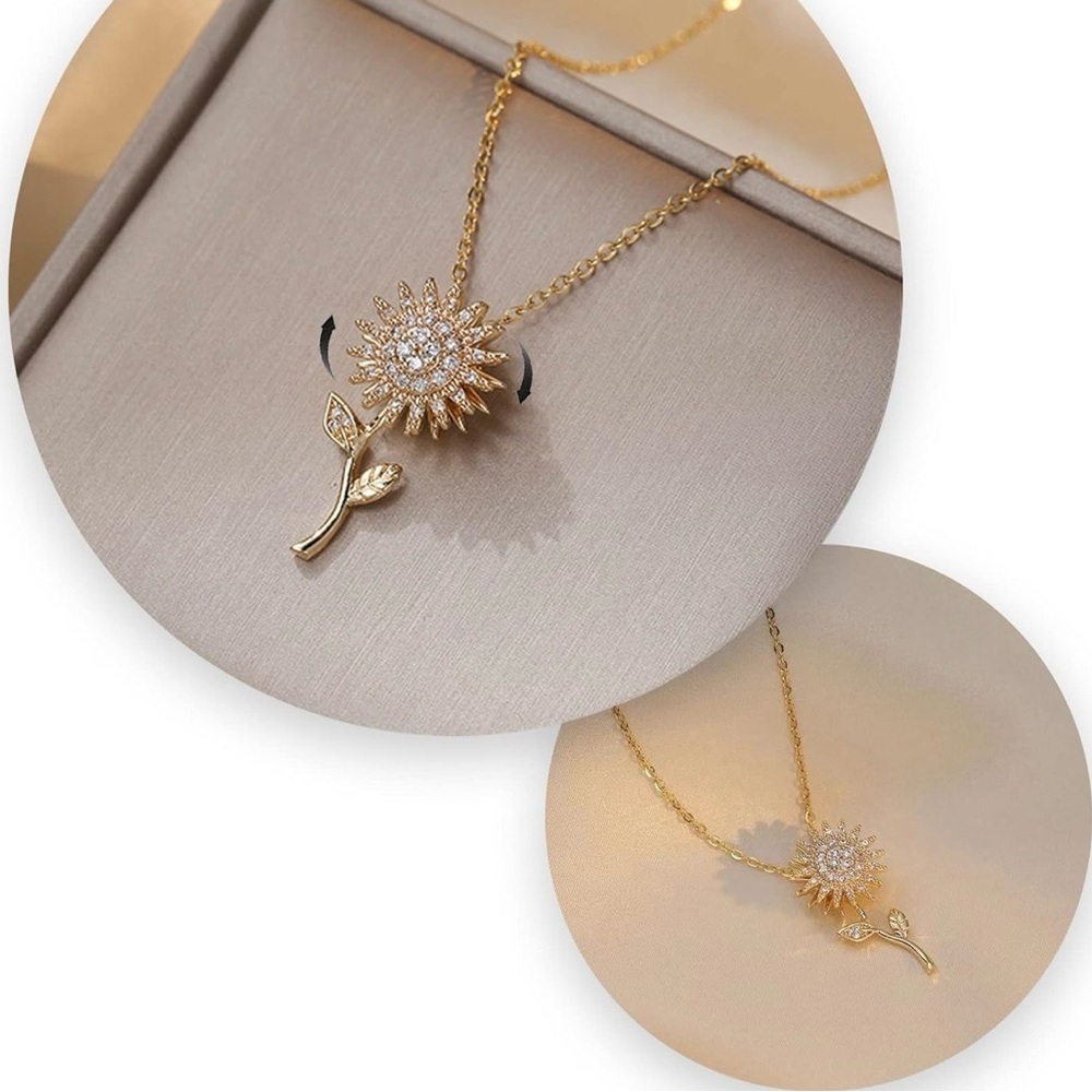 Rotatable Sunflower Necklace – Titanium Steel - Picture 4 of 6